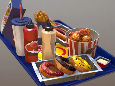 Fast Food Burger Big Pack Low Polygon Art Low-poly 3D model