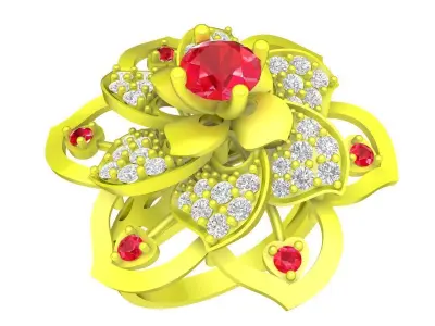 Luxury Floral Cluster Ring with Round Center Stone 6123 3D print model