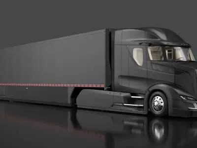  Advanced Long Haul Truck and Trailer Black Rigged for Maya 