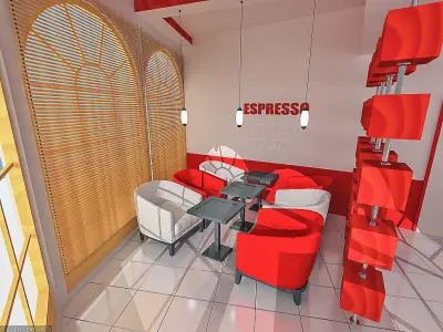 Coffee House Interior Low-poly 3D model