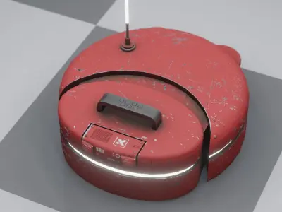 red sci-fi floor cleaning dust robot drone Low-poly 3D model