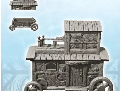 Half-timbered caravan on wheels with rope terrace 9 - Medieval G 3D print model