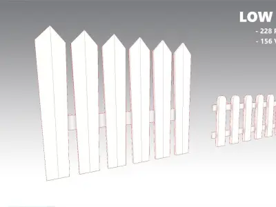 Wooden Fences PBR - Modular - Version 3 - Low-poly 3D model