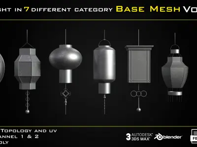 50 Light In 7 Different Category Base Mesh - Vol 05 Game Ready Low-poly 3D model