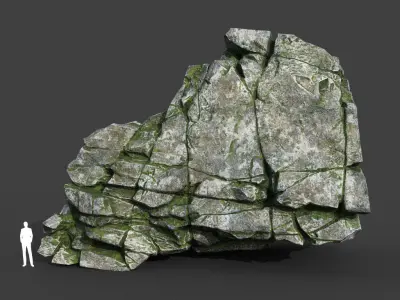 Low poly Mossy Cracked Modular Rock 220112 Low-poly 3D model