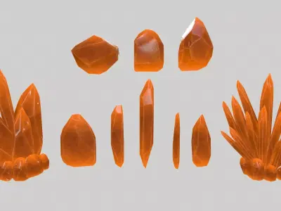 Crystal Set orange stone Low-poly 3D model