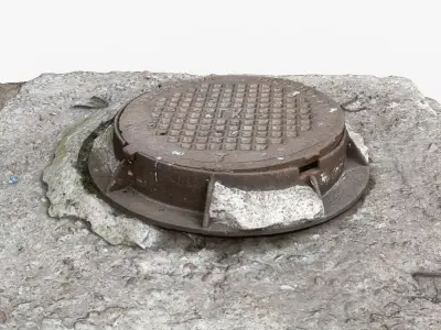 Photorealistic 3D scan of manhole Hatch cover Sewer Manhole Low-poly 3D model