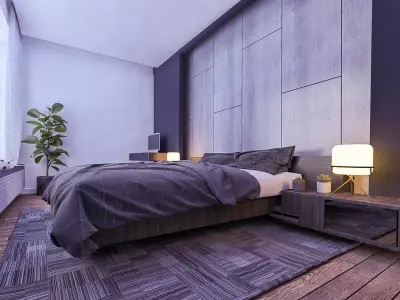 Bedroom with walls and wooden floors Low-poly 3D model