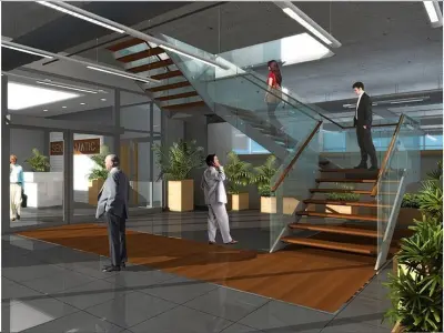 office lobby with people 3D model