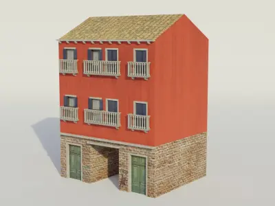 Apartment Building - Low-poly PBR  Low-poly 3D model