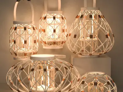 Rattan Lighting Set 5 3D model