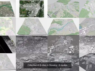 Collection of 8 cities in Slovakia 3D Model Pack