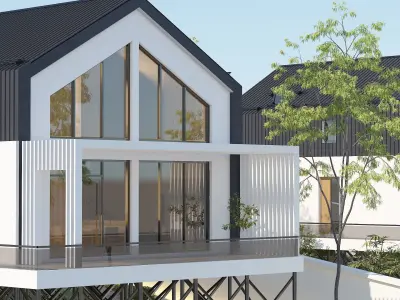 Cottage on the mountain Low-poly 3D model