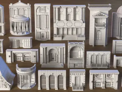 Building Facade Collection 8 - 20 pieces Low-poly 3D model