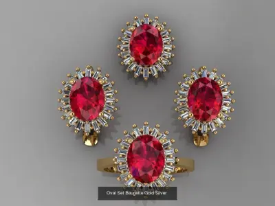 Gold Silver Ring Earring Necklace Set 3D Model Pack