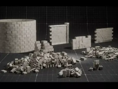 Stacks of concrete blocks - set 01 Low-poly 3D model