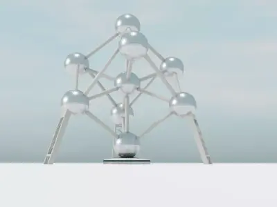 Atomium tower of metal balls Low-poly 3D model