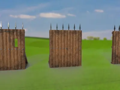 Ancient fortress gate tower fence wooden fencing for defense 3D Model Pack