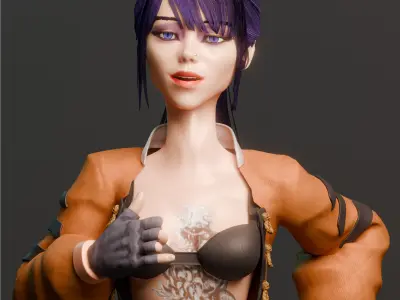 Stylized Female Samurai Character Game -Ready 3D Model Low-poly 3D model