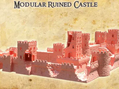Modular Ruined Castle  28 mm Tabletop Terrain 3D print model
