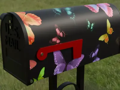 Painted Mailbox with Butterflies Low-poly 3D model