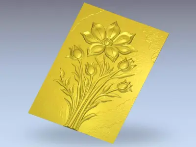 Modern Flower Bouquet Relief Wall Decor Set STL Mural CNC 385  3D model