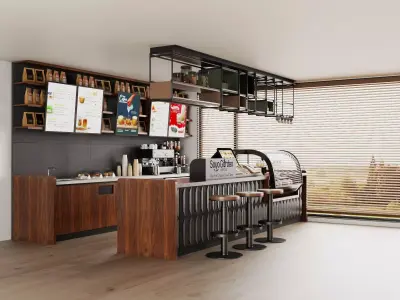Coffee bar counter Low-poly 3D model