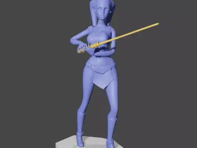 Female Alien Warrior with Energy Sword 3D print model