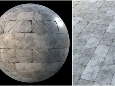 White marble tiles PBR material pack Texture