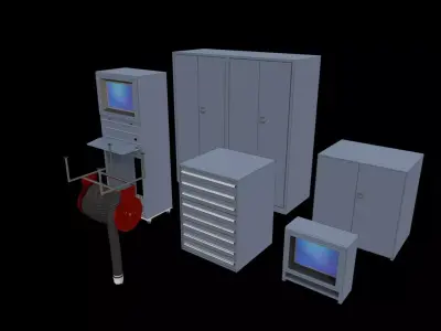 Industrial Workshop Props Pack - Cabinets and Equipment Free low-poly 3D model