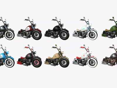 10 Motorcycle Cartoon A Collection - Custom Vehicle Design 3D Model Pack