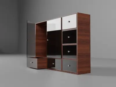 wooden cabinet design glass door Low-poly 3D model