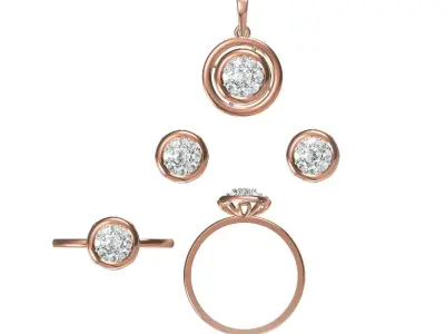 Light Minimalist Diamond Ring Earrings Pendant Set 3D print model