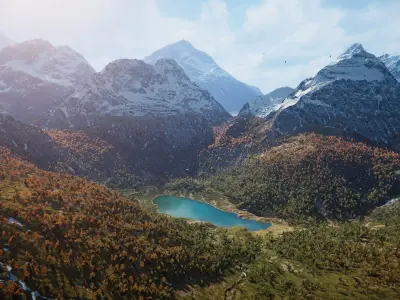 Snowy Peaks and Forest Valley  - Unity 2022 and higher BUILT-IN Low-poly 3D model