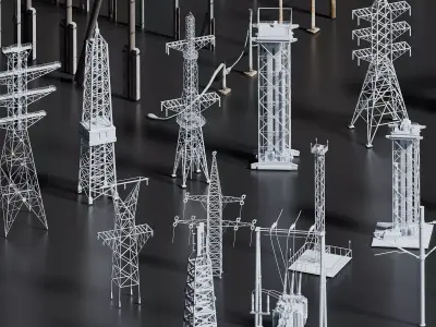 Street Lighting Pack   Pylons Poles and Lamps Low-poly 3D model