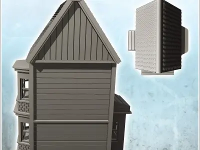 Modern paneled house with awning and side window 16 - Modern WW2 3D print model