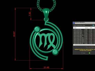 Galaxy Virgo Light Gold Pendant Version 8 3D print model