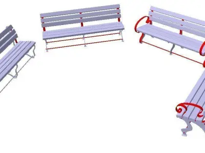 Four beautiful park benches 3D model