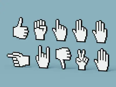 Pixel Hand Icons Low-poly 3D model