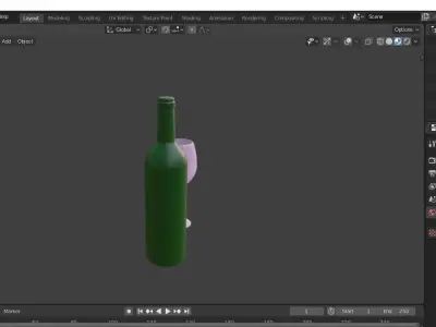 Wine Bottle and glass 3D model