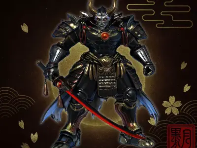 Cyber Oni Samurai Futuristic Demon Warrior with Katana Game 3D print model