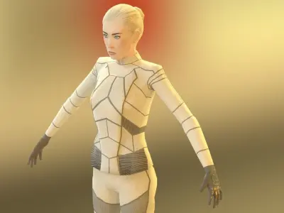 Sci-Fi Female Character in white Low-poly 3D model