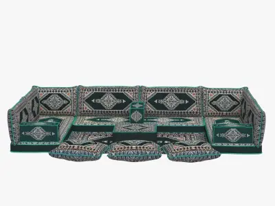 Arabic Sofa Set Floor Cushion Green Pillows Oriental Floor 3D model