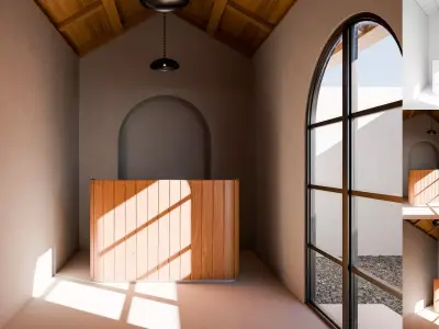 Room with wooden desk and window Low-poly 3D model