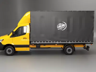 Yellow Modern Curtain Tautliner Van 3D model