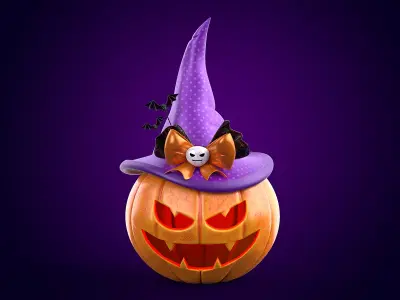Halloween Pumpkin in a hat 3D model