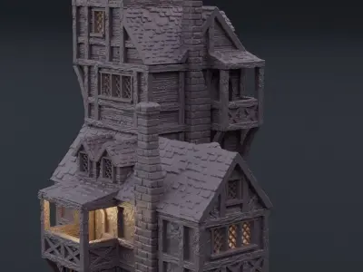 Medieval High House Tabletop Terrain 28 mm 3D print model