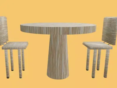 Wooden kitchen dining set Low-poly 3D model