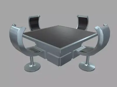 Low Poly Scifi Table Chairs 01 Low-poly 3D model