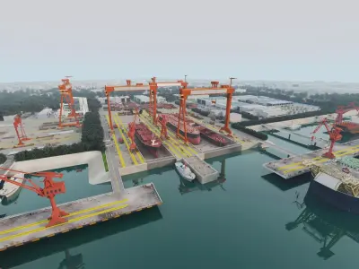 Large Container Port Scene  Low-poly 3D model